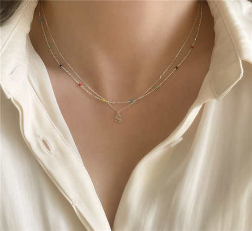 925银彩色小珠子细项链锁骨链
