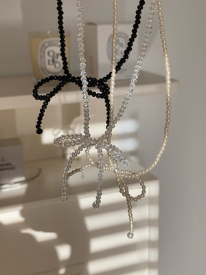 925银串珠小珠子蝴蝶结项链