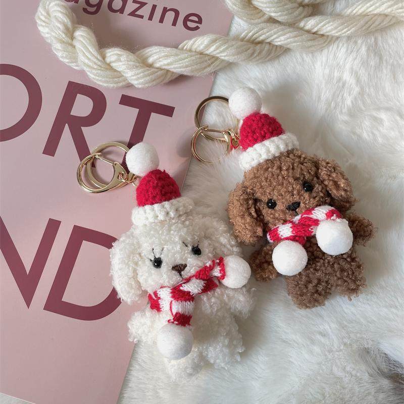 现Sunup_Q韩国ins 毛绒小狗小熊圣诞新年包挂件钥匙扣红色系可爱