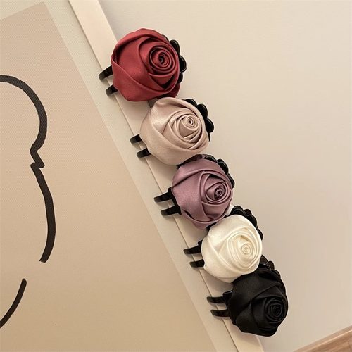 立体缎面玫瑰花苞花朵抓夹