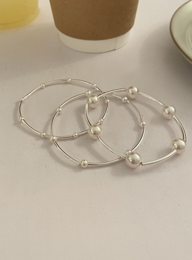 925银施家珍珠银管子弹力手链