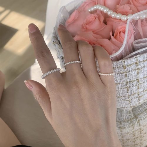 极细叠戴施家珍珠戒指