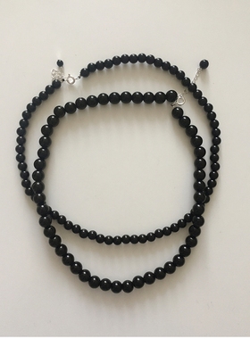 925银天然黑玛瑙珠子项链