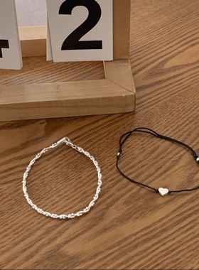 925银爱心黑绳双层缠绕细手链