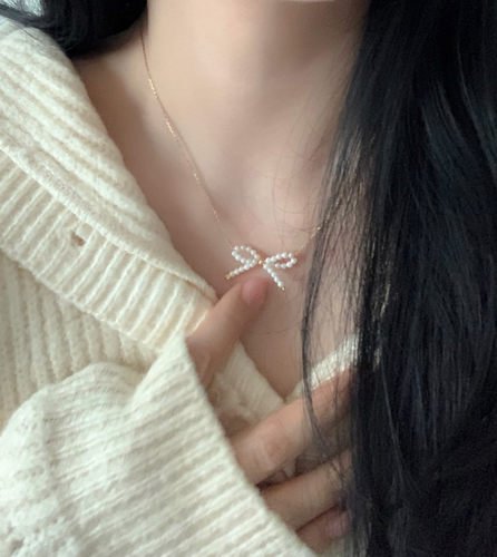 925银甜美百搭蝴蝶结项链锁骨链