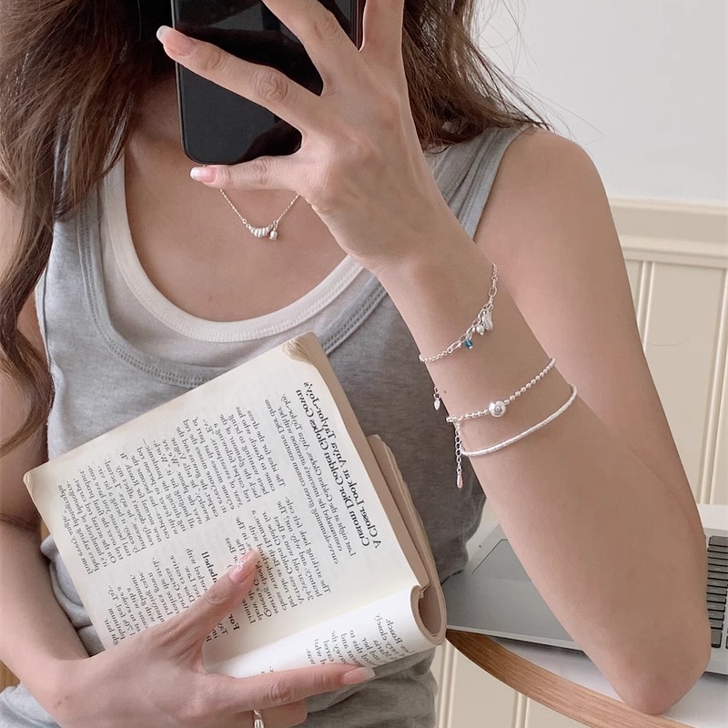 925银小珠子碎银贝壳吊坠手链