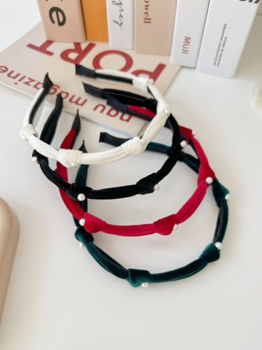 打结珍珠丝绒缎面细发箍