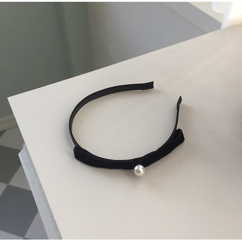 侧边珍珠蝴蝶结双面黑色丝绒发箍