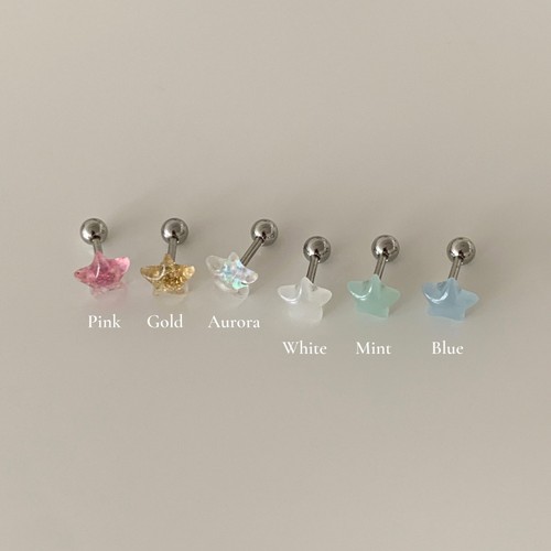 果冻透明五角星形耳骨钉