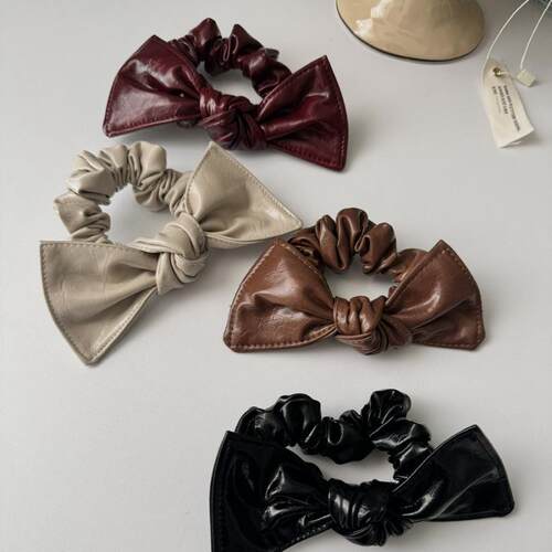 高级感复古PU皮质红色发圈