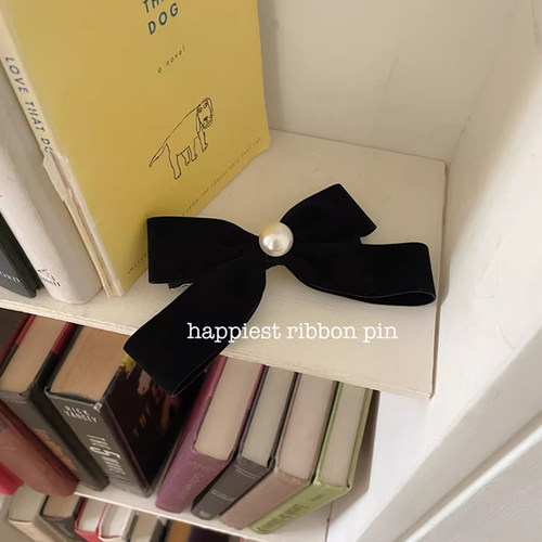 复古丝绒珍珠蝴蝶结发夹弹簧夹