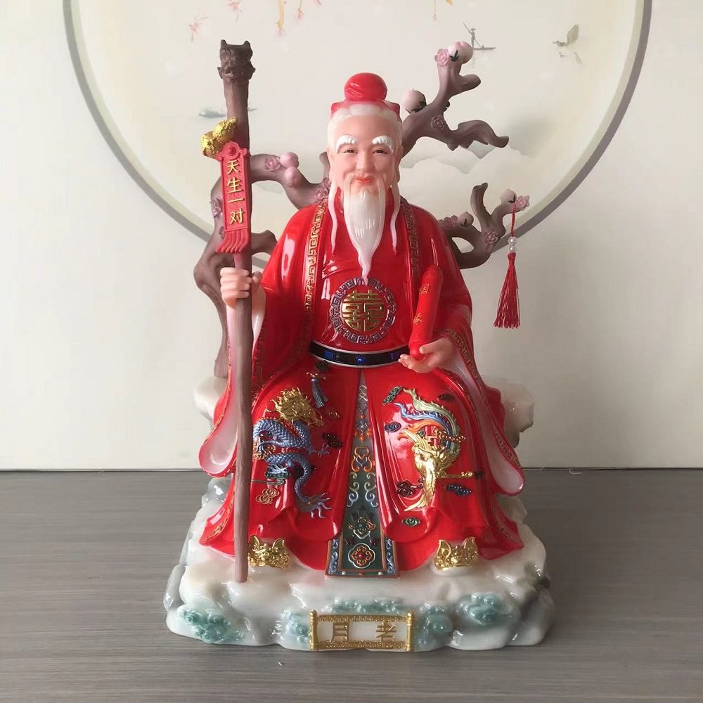 汉白玉月老神像佛堂供奉月下老人像体家用寺庙求姻缘牵红线摆件