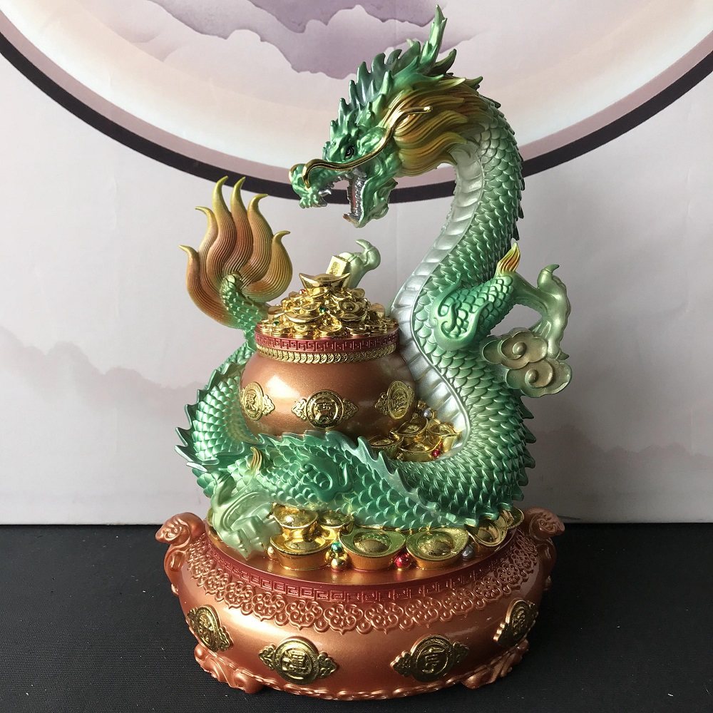 合成实心汉白玉青龙真身像体摆件