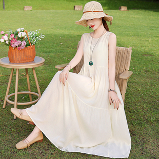 2025新款 海边度假沙滩裙超仙波西米亚背心裙高级感棉绸连衣裙显瘦