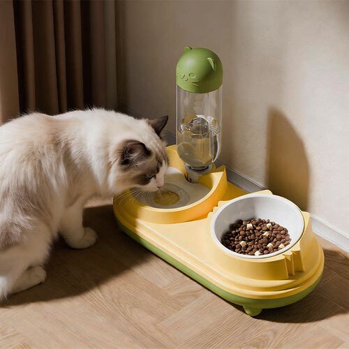 猫碗陶瓷双碗自动饮水猫咪食盆宠物碗不锈钢狗狗碗饭盆喝水防打翻