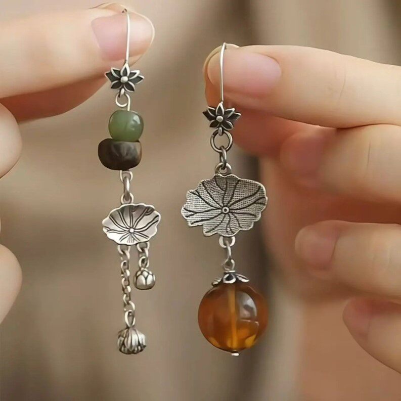 925银新中式复古民族风做旧荷叶莲蓬耳环不对称女高级感耳钩百搭,饰品/流行首饰/时尚饰品新,银饰耳饰,淘宝优惠券,粉丝福利购,淘宝优惠卷