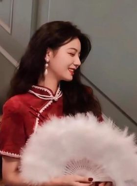 羽毛扇子旗袍夜上海舞蹈毛绒民国古风毛毛扇白色鹅毛折扇拍照道具