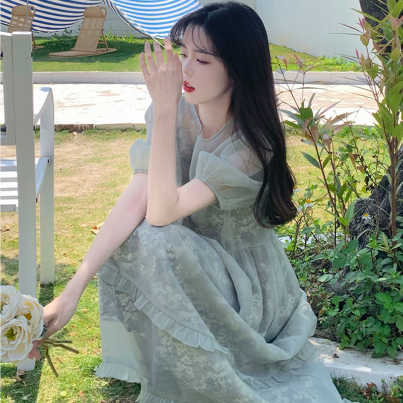 大码女装法式高级感碎花连衣裙夏季胖MM宽松显瘦两件套中长仙女裙