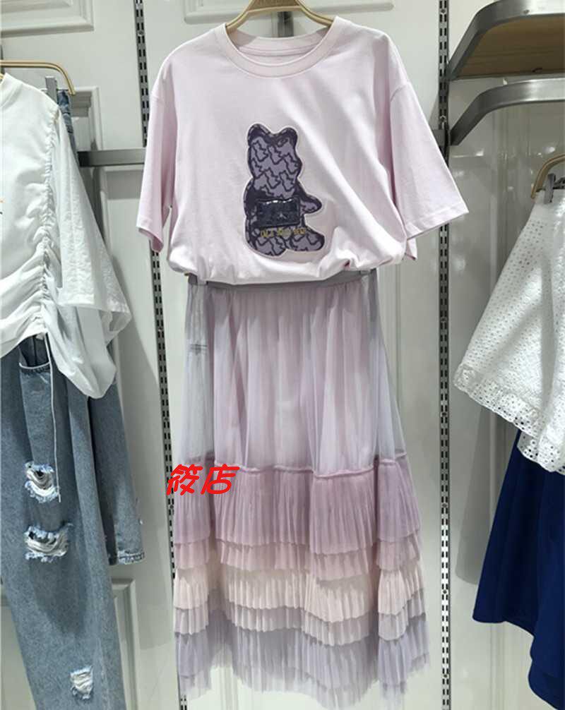 2019年夏季A1FA92585女装可爱小熊两件套T恤纱裙甜美A1FA9258565