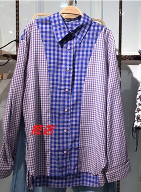 2019年秋季A1CA83103长袖休闲格形拼接衬衫明星同款A1CA83103B5