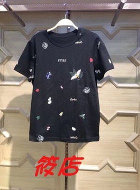 2019年夏季A1DA82101女装百搭圆领直筒印花针织T恤衫A1DA8210189