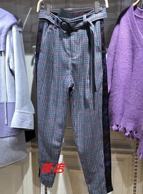 2019年冬季A2GB84505女装时尚百搭拼条纹样格纹裤A2GB84505B7