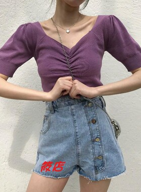 2021年夏季A5EEA3A01休闲百搭短袖复古方领线套衫A5EEA3A0166