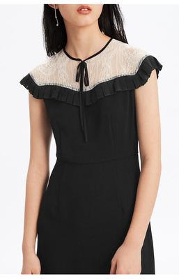 A1FA82260拼接短袖中长款斯文连衣裙女A1FA8226089