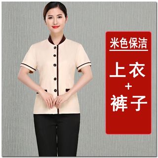 纯棉服务员服工作服女服务员员套装物业短袖酒店客房夏装保洁制