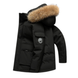 新标羽绒服男士冬季2025新款派克服工装时尚毛领鸭绒中长款外套，男装羽绒服，奇怪漫猴工厂店