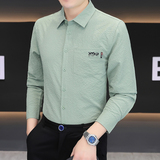 秋季新款泡泡格长袖衬衫男青年商务休闲衬衣男免烫抗皱修身衬衫，男装衬衫，奇怪漫猴工厂店