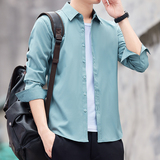 秋季长袖衬衫男青年商务休闲衬衣男弹力免烫抗皱修身打底衫，男装衬衫，奇怪漫猴工厂店