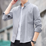 条纹长袖男士衬衫外套上衣服韩版潮流衬衣帅气商务工装休闲，男装衬衫，奇怪漫猴工厂店