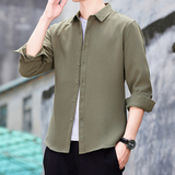 秋季新款小华夫格长袖衬衫男青年商务休闲衬衣男免烫抗皱修身衬衫，男装衬衫，奇怪漫猴工厂店