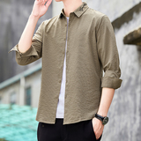 秋季新款泡泡格长袖衬衫男青年商务休闲衬衣男免烫抗皱修身衬衫，男装衬衫，奇怪漫猴工厂店