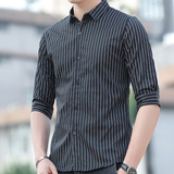 衬衫男中袖2026新款春夏季韩版潮流修身条纹男士衬衣男生五分袖，男装衬衫，奇怪漫猴工厂店