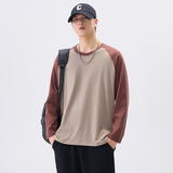 棉长袖T恤男士春秋季2026新款纯棉圆领插色打底衫男款，男装T恤，奇怪漫猴工厂店