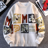 网络趣味情侣撞色毛衣卡通图案针织上衣，男装T恤，奇怪漫猴工厂店