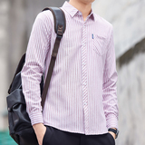 条纹长袖男士衬衫外套上衣服韩版潮流衬衣帅气商务工装休闲，男装衬衫，奇怪漫猴工厂店