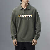 主推纯棉polo衫长袖男士秋季新款翻领高级感宽松透气潮牌T恤男装，男装T恤，奇怪漫猴工厂店