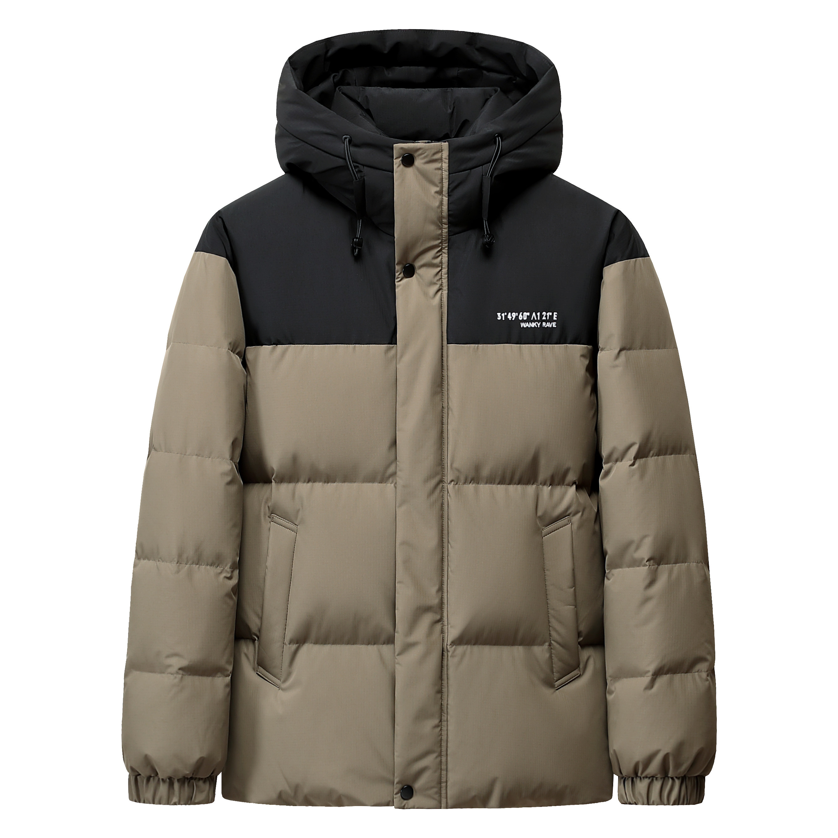 新标羽绒服男加厚短款2025新款冬季撞色时尚连帽男女情侣款外套，男装羽绒服，奇怪漫猴工厂店