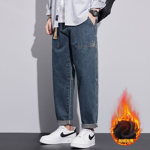 美式工装牛仔裤男士潮牌宽松直筒锥形秋冬加绒休闲复古长裤子控89，男装休闲裤，奇怪漫猴工厂店