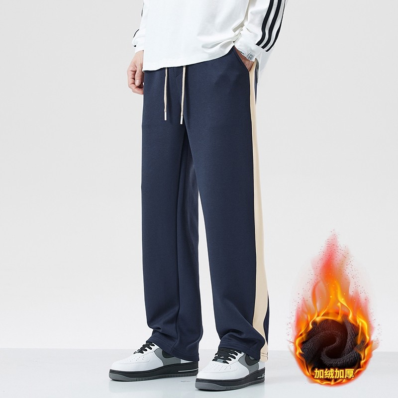 Y.M日系拼色卫裤男宽松直筒加绒裤子男拖地休闲长裤韩版潮流，男装休闲裤，奇怪漫猴工厂店