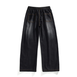 【89】L-9XL美式复古水洗牛仔裤男士秋冬款分割拼接宽松弯刀，男装牛仔裤，奇怪漫猴工厂店