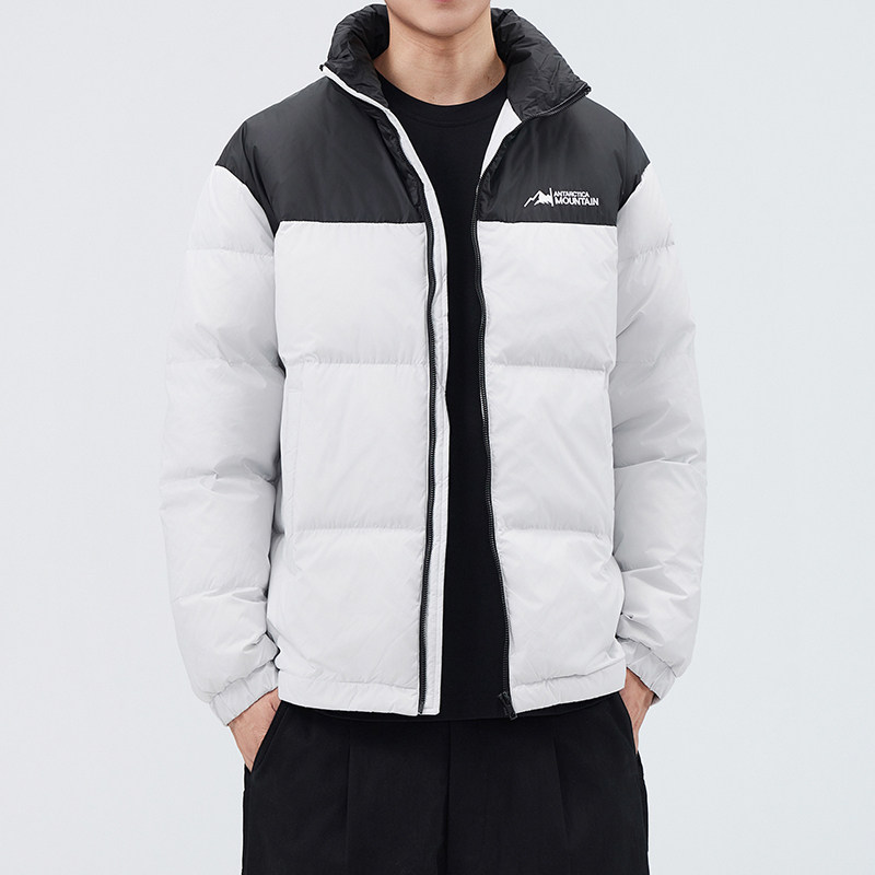 新标羽绒服男士短款2025冬季新款立领面包服撞色拼接情侣款外套，男装羽绒服，奇怪漫猴工厂店