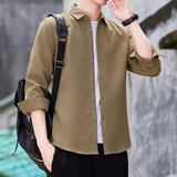 秋季新款小华夫格长袖衬衫男青年商务休闲衬衣男免烫抗皱修身衬衫，男装衬衫，奇怪漫猴工厂店