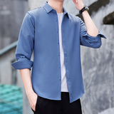 秋季新款小华夫格长袖衬衫男青年商务休闲衬衣男免烫抗皱修身衬衫，男装衬衫，奇怪漫猴工厂店