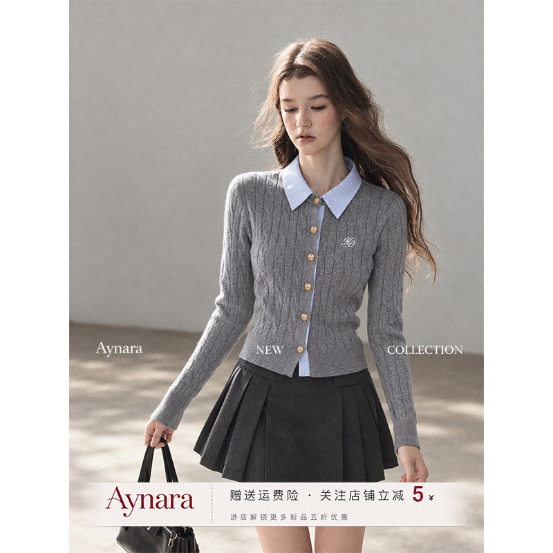 Aynara假两件POLO领针织开衫女