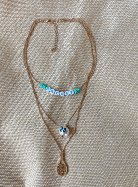 青岛外贸饰品时尚女潮流时尚百搭简约字母珍珠网球拍多层短款项链