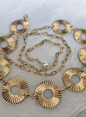 欧美外贸饰品时尚个性夸张金属质感圆环气质百搭毛衣链连衣裙腰链